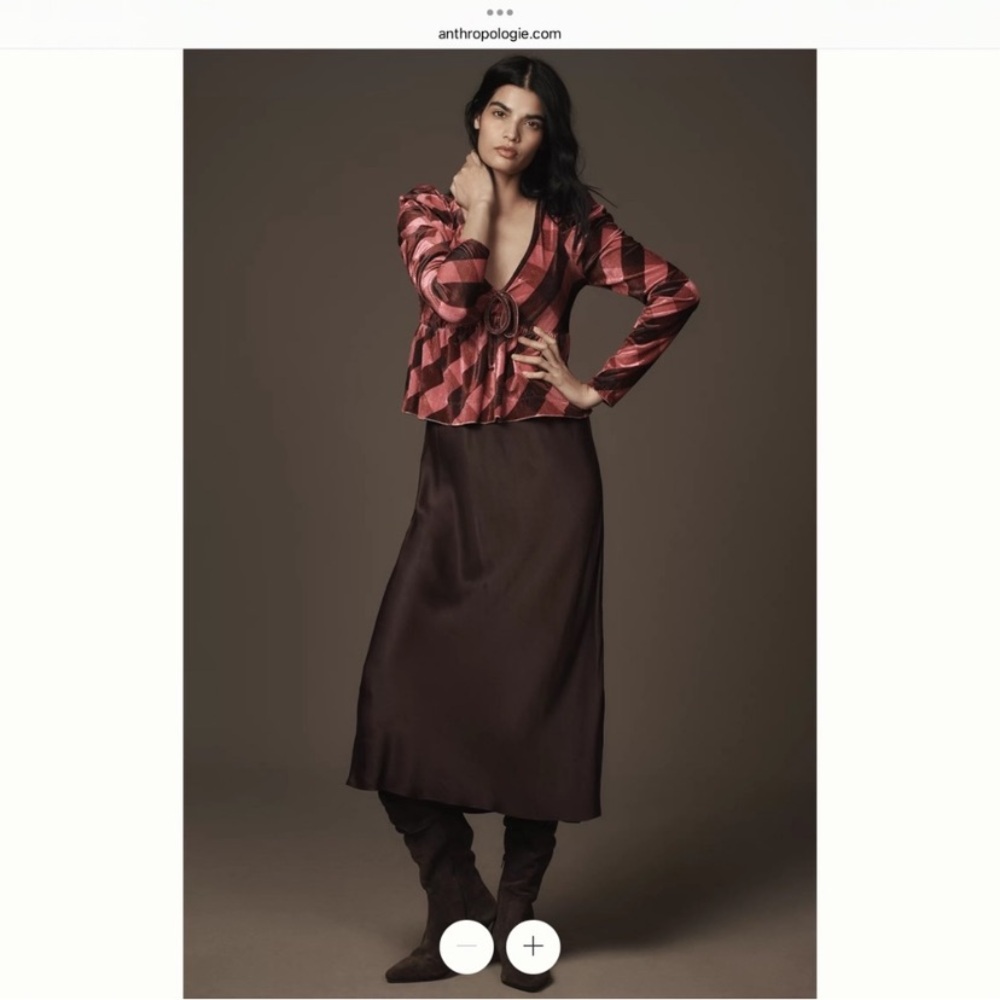 🌻5 for $30🌻 Anthro Collection by Maeve Pink and Brown Checkered Velvet Blouse - Picture 4 of 6